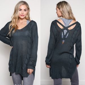 EVA GREENE Knit Sweater - TEAL GREEN